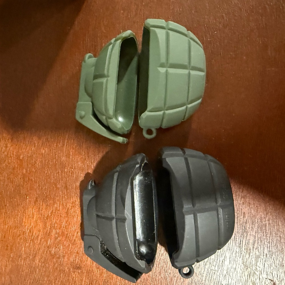 Green and Black Grenade-Shaped AirPod Cases